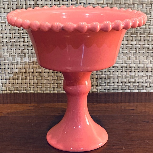 🌟3xHP🌟VTG 1960s MCM Coral Clazed Ceramic Pedestal Candy Dish Compote Deartis - Picture 2 of 6
